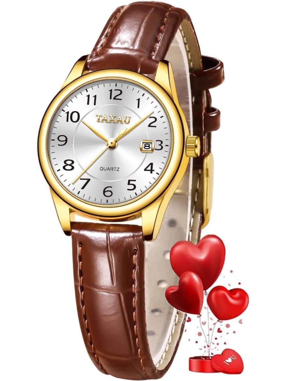 Women's Brown Gold Silver Waterproof Stylish Analog Quartz Leather Band Watch